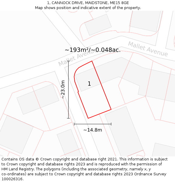 1, CANNOCK DRIVE, MAIDSTONE, ME15 8GE: Plot and title map