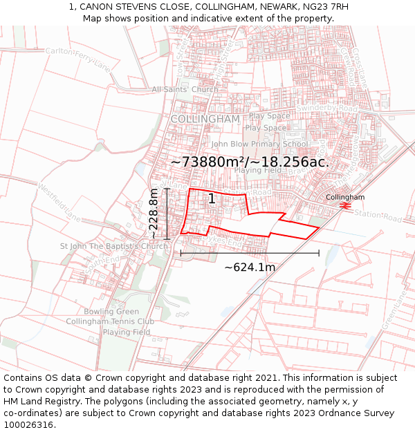 1, CANON STEVENS CLOSE, COLLINGHAM, NEWARK, NG23 7RH: Plot and title map