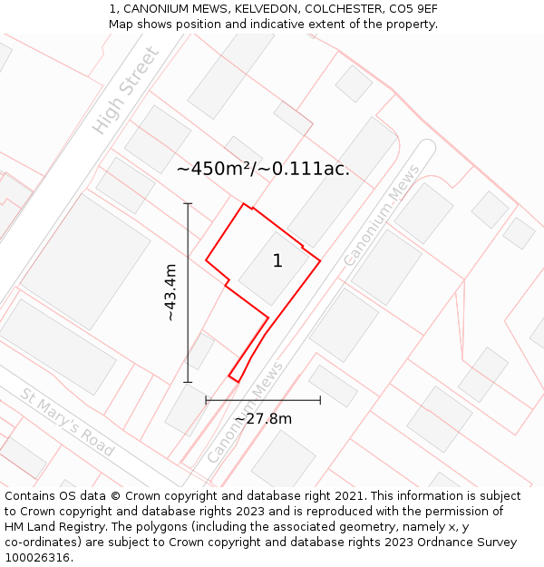 1, CANONIUM MEWS, KELVEDON, COLCHESTER, CO5 9EF: Plot and title map