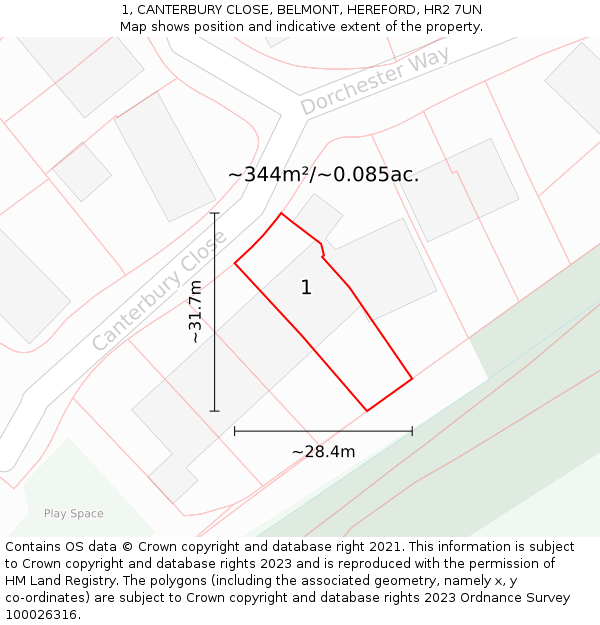 1, CANTERBURY CLOSE, BELMONT, HEREFORD, HR2 7UN: Plot and title map