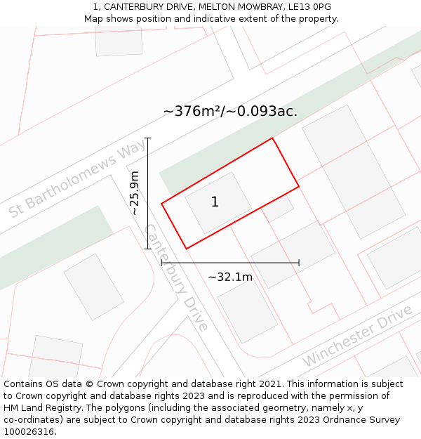 1, CANTERBURY DRIVE, MELTON MOWBRAY, LE13 0PG: Plot and title map