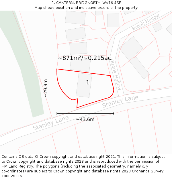 1, CANTERN, BRIDGNORTH, WV16 4SE: Plot and title map