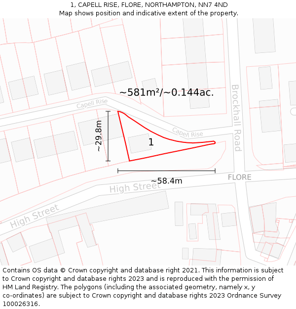 1, CAPELL RISE, FLORE, NORTHAMPTON, NN7 4ND: Plot and title map