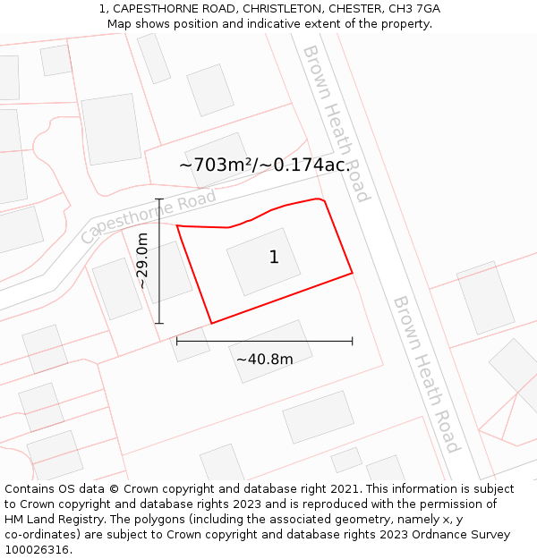 1, CAPESTHORNE ROAD, CHRISTLETON, CHESTER, CH3 7GA: Plot and title map