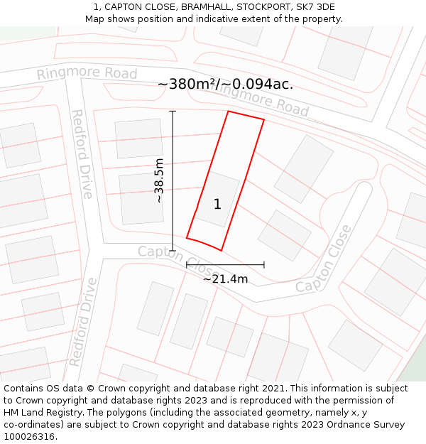 1, CAPTON CLOSE, BRAMHALL, STOCKPORT, SK7 3DE: Plot and title map