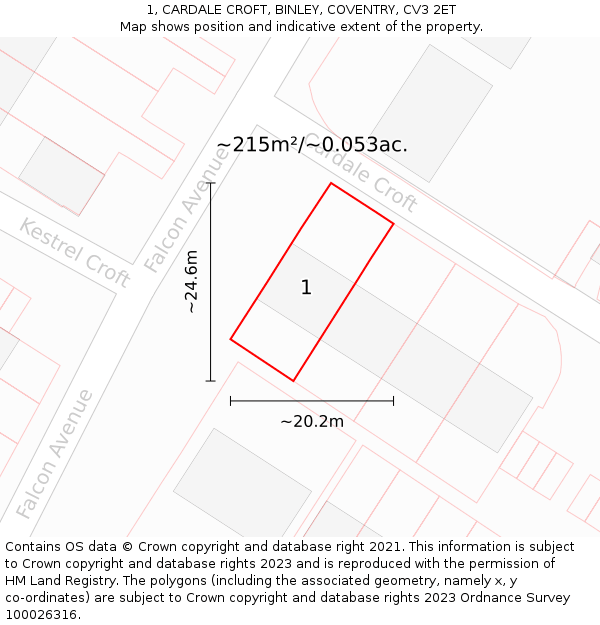 1, CARDALE CROFT, BINLEY, COVENTRY, CV3 2ET: Plot and title map