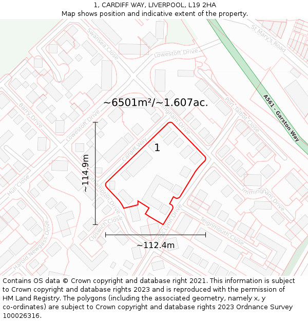 1, CARDIFF WAY, LIVERPOOL, L19 2HA: Plot and title map