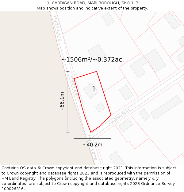 1, CARDIGAN ROAD, MARLBOROUGH, SN8 1LB: Plot and title map