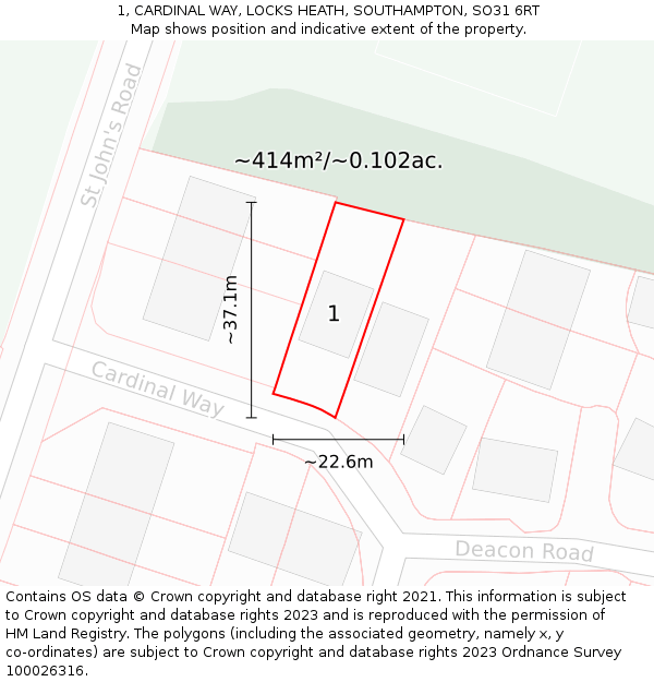 1, CARDINAL WAY, LOCKS HEATH, SOUTHAMPTON, SO31 6RT: Plot and title map