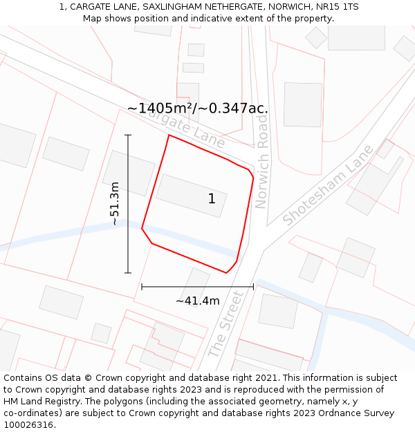 1, CARGATE LANE, SAXLINGHAM NETHERGATE, NORWICH, NR15 1TS: Plot and title map