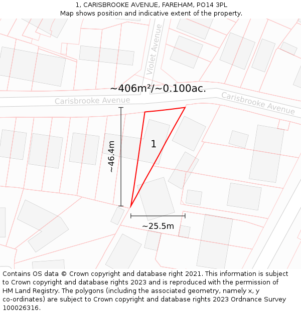 1, CARISBROOKE AVENUE, FAREHAM, PO14 3PL: Plot and title map