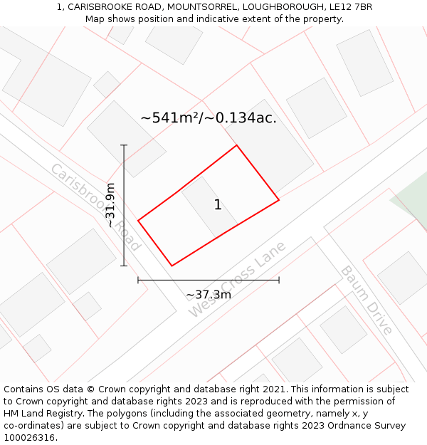 1, CARISBROOKE ROAD, MOUNTSORREL, LOUGHBOROUGH, LE12 7BR: Plot and title map