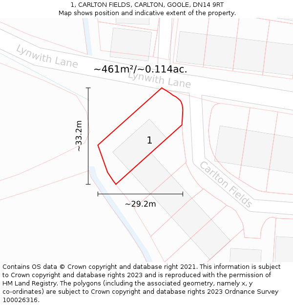 1, CARLTON FIELDS, CARLTON, GOOLE, DN14 9RT: Plot and title map