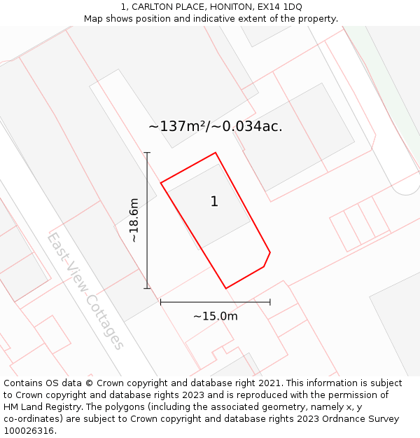 1, CARLTON PLACE, HONITON, EX14 1DQ: Plot and title map