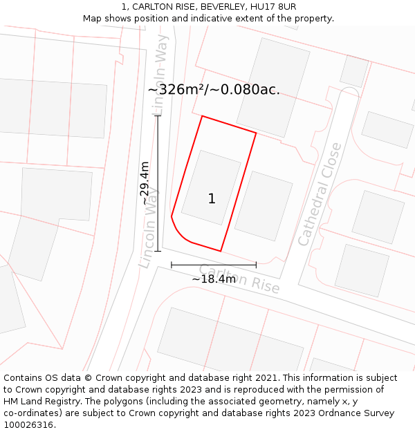 1, CARLTON RISE, BEVERLEY, HU17 8UR: Plot and title map