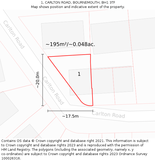 1, CARLTON ROAD, BOURNEMOUTH, BH1 3TF: Plot and title map