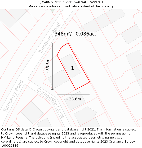 1, CARNOUSTIE CLOSE, WALSALL, WS3 3UH: Plot and title map