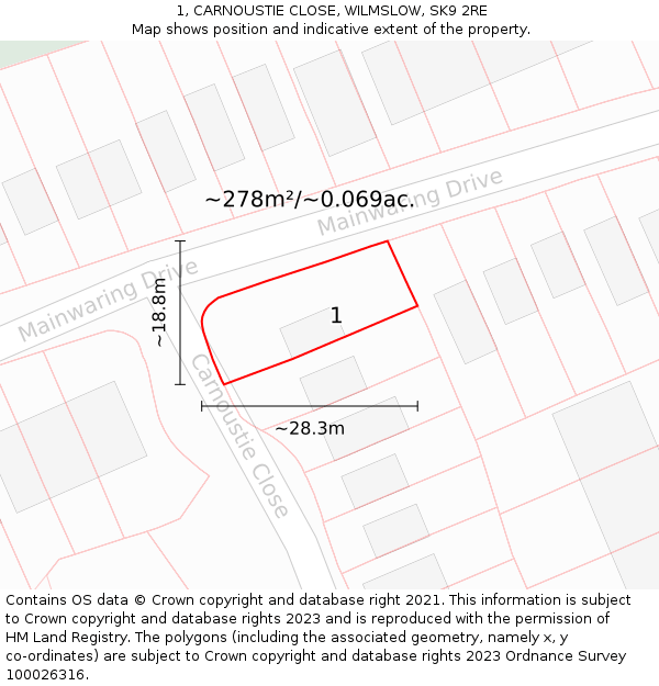 1, CARNOUSTIE CLOSE, WILMSLOW, SK9 2RE: Plot and title map