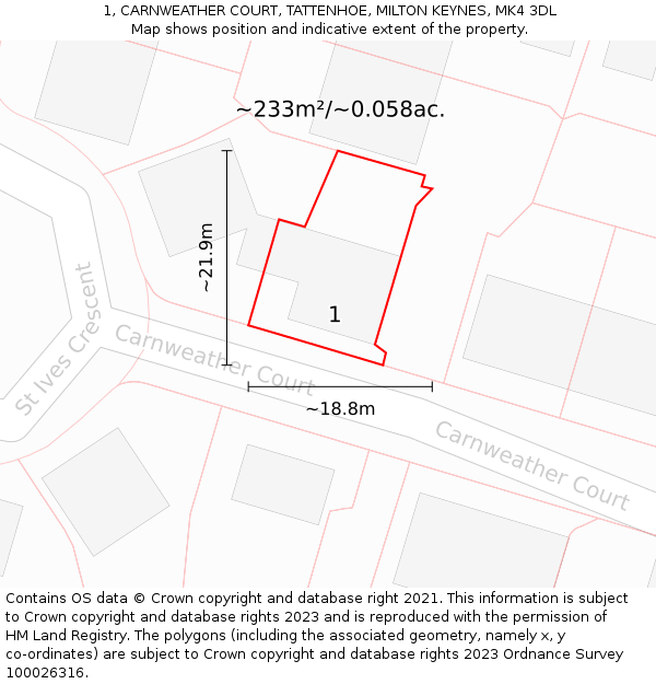 1, CARNWEATHER COURT, TATTENHOE, MILTON KEYNES, MK4 3DL: Plot and title map