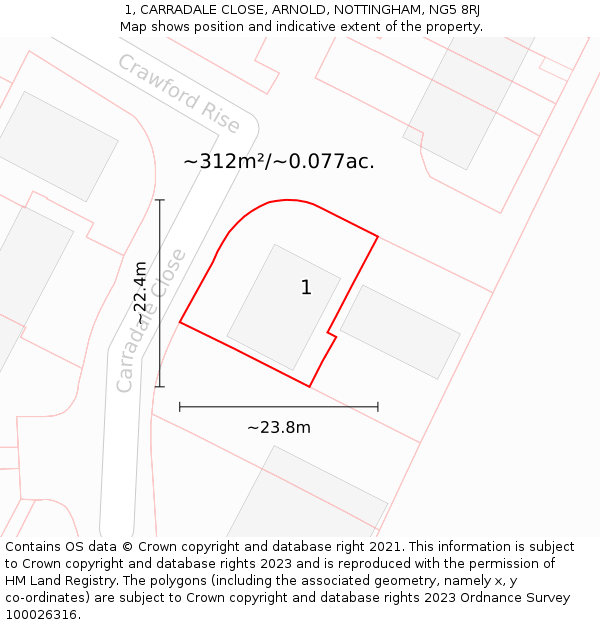 1, CARRADALE CLOSE, ARNOLD, NOTTINGHAM, NG5 8RJ: Plot and title map