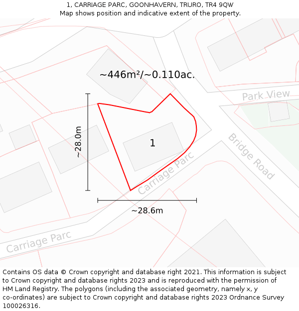 1, CARRIAGE PARC, GOONHAVERN, TRURO, TR4 9QW: Plot and title map