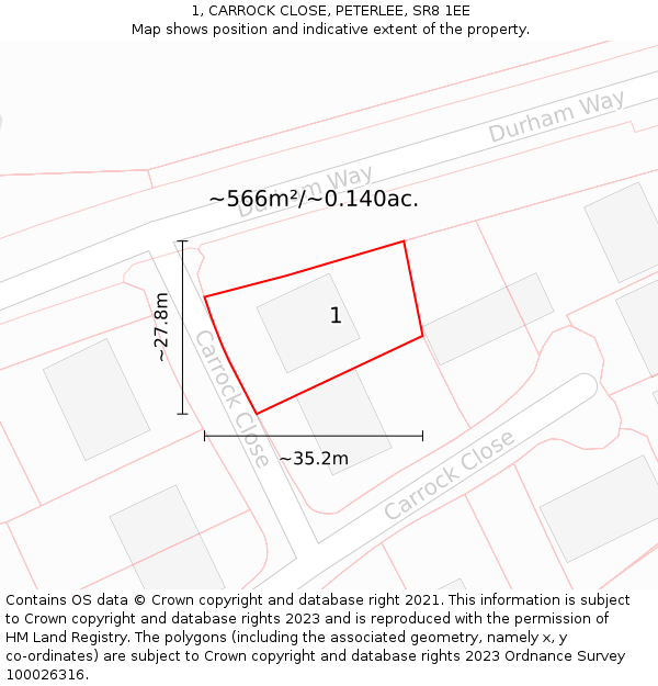 1, CARROCK CLOSE, PETERLEE, SR8 1EE: Plot and title map