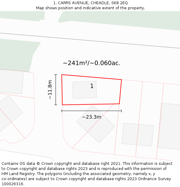 1, CARRS AVENUE, CHEADLE, SK8 2EQ: Plot and title map