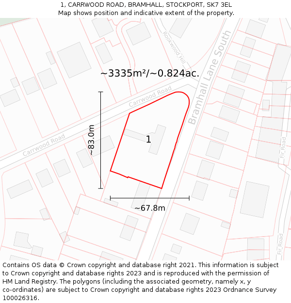 1, CARRWOOD ROAD, BRAMHALL, STOCKPORT, SK7 3EL: Plot and title map