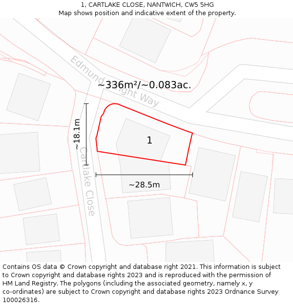 1, CARTLAKE CLOSE, NANTWICH, CW5 5HG: Plot and title map