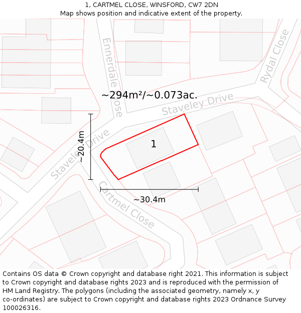 1, CARTMEL CLOSE, WINSFORD, CW7 2DN: Plot and title map