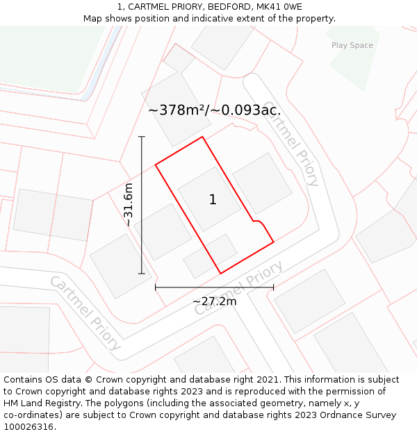 1, CARTMEL PRIORY, BEDFORD, MK41 0WE: Plot and title map