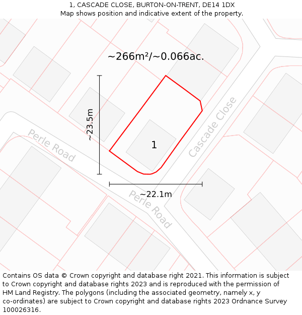 1, CASCADE CLOSE, BURTON-ON-TRENT, DE14 1DX: Plot and title map