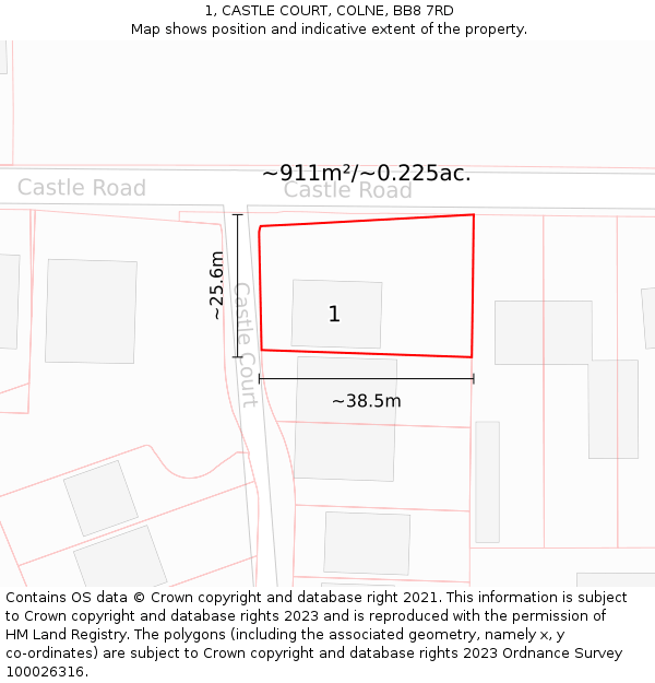 1, CASTLE COURT, COLNE, BB8 7RD: Plot and title map