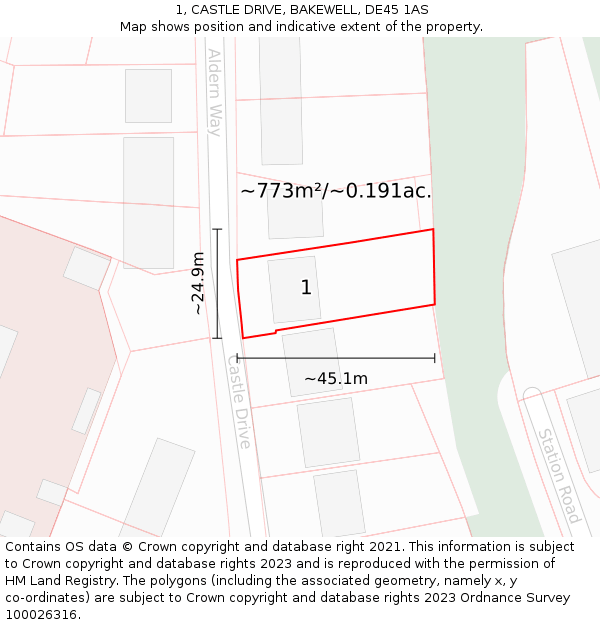 1, CASTLE DRIVE, BAKEWELL, DE45 1AS: Plot and title map