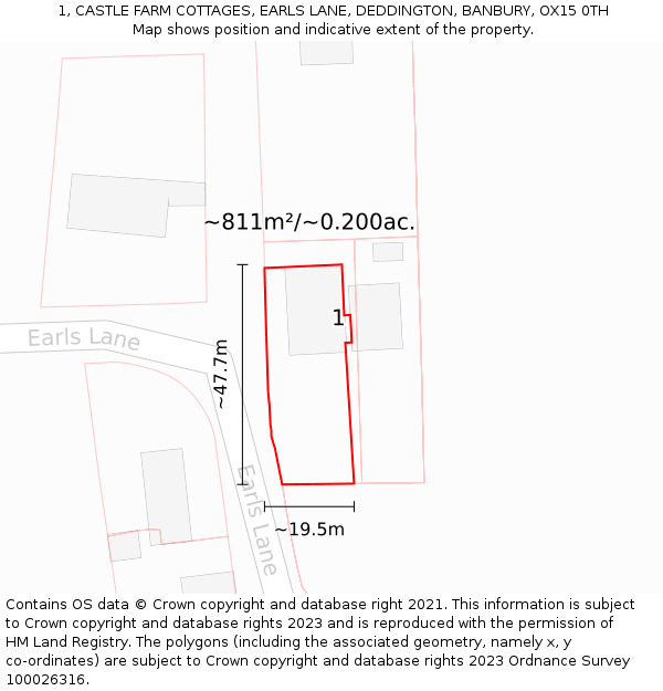 1, CASTLE FARM COTTAGES, EARLS LANE, DEDDINGTON, BANBURY, OX15 0TH: Plot and title map