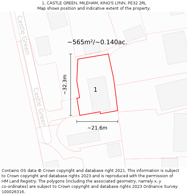 1, CASTLE GREEN, MILEHAM, KING'S LYNN, PE32 2RL: Plot and title map