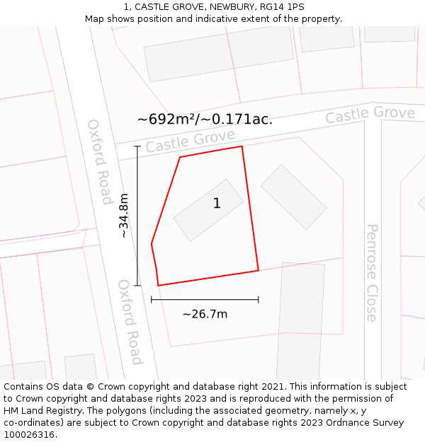 1, CASTLE GROVE, NEWBURY, RG14 1PS: Plot and title map