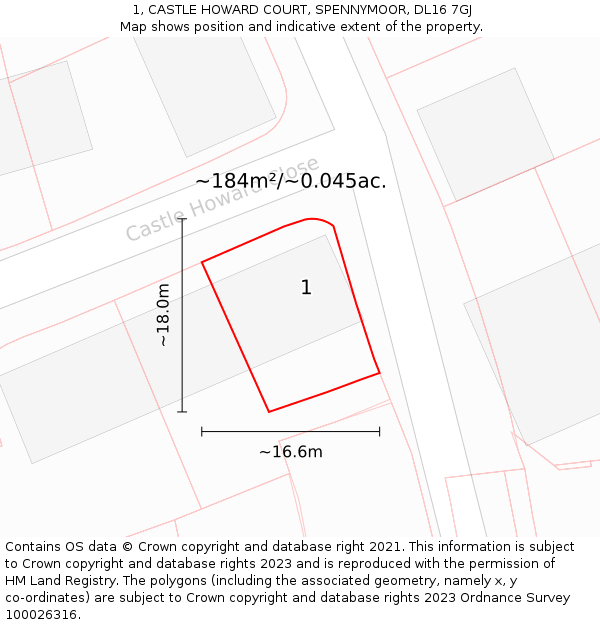 1, CASTLE HOWARD COURT, SPENNYMOOR, DL16 7GJ: Plot and title map