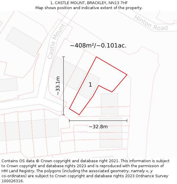 1, CASTLE MOUNT, BRACKLEY, NN13 7HF: Plot and title map