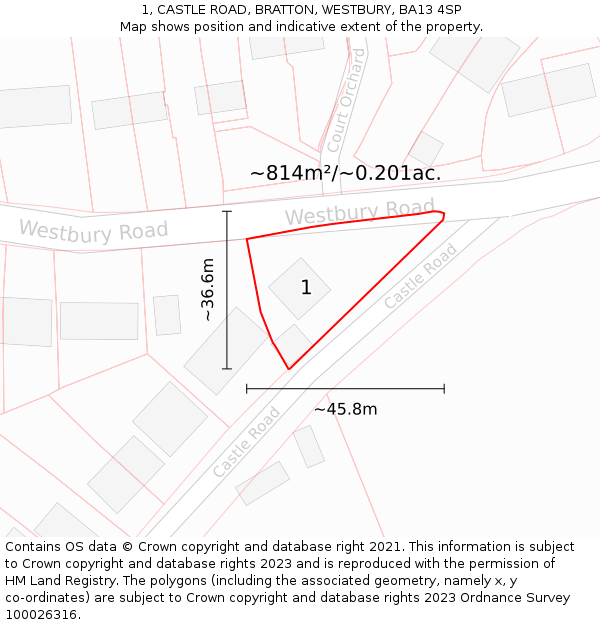 1, CASTLE ROAD, BRATTON, WESTBURY, BA13 4SP: Plot and title map