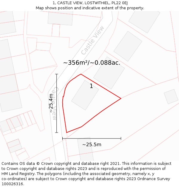 1, CASTLE VIEW, LOSTWITHIEL, PL22 0EJ: Plot and title map