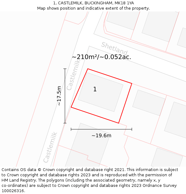 1, CASTLEMILK, BUCKINGHAM, MK18 1YA: Plot and title map