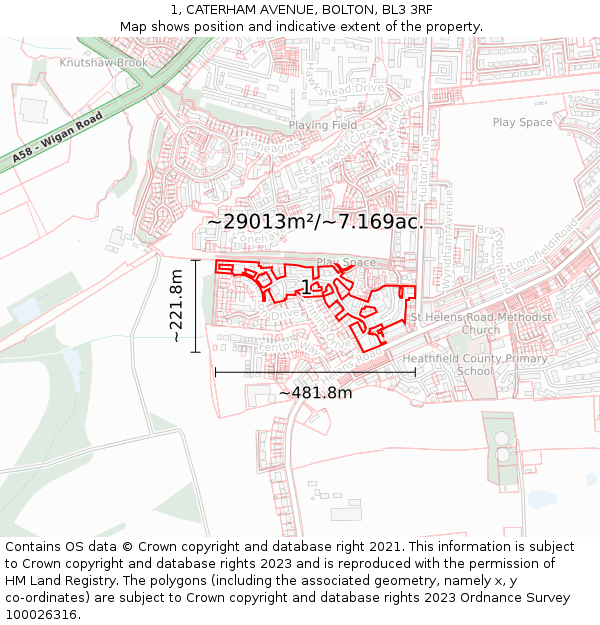 1, CATERHAM AVENUE, BOLTON, BL3 3RF: Plot and title map