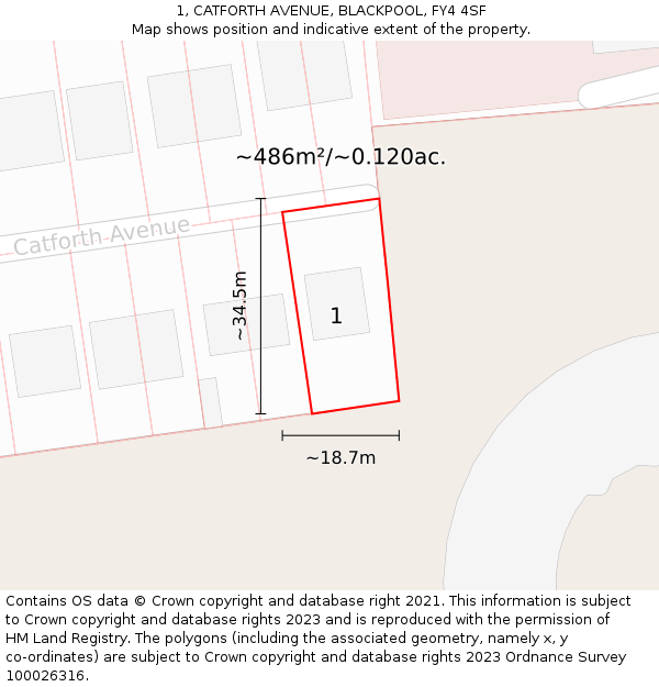 1, CATFORTH AVENUE, BLACKPOOL, FY4 4SF: Plot and title map