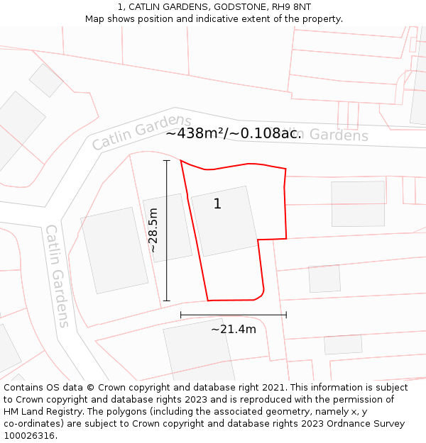 1, CATLIN GARDENS, GODSTONE, RH9 8NT: Plot and title map