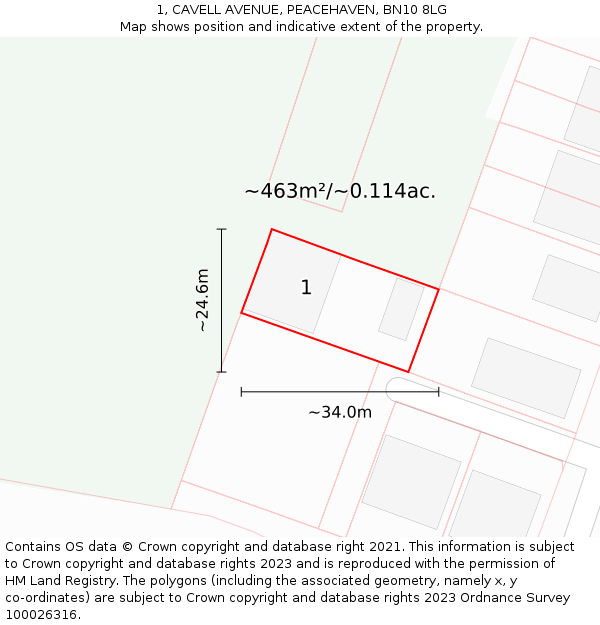 1, CAVELL AVENUE, PEACEHAVEN, BN10 8LG: Plot and title map