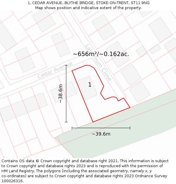 1, CEDAR AVENUE, BLYTHE BRIDGE, STOKE-ON-TRENT, ST11 9NG: Plot and title map