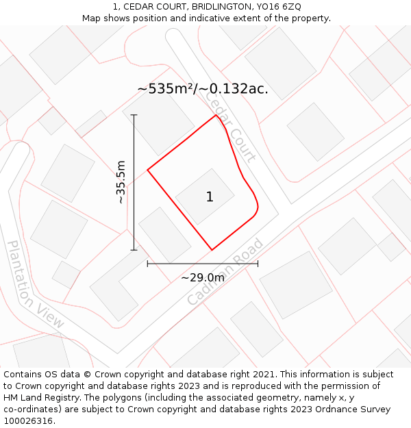 1, CEDAR COURT, BRIDLINGTON, YO16 6ZQ: Plot and title map