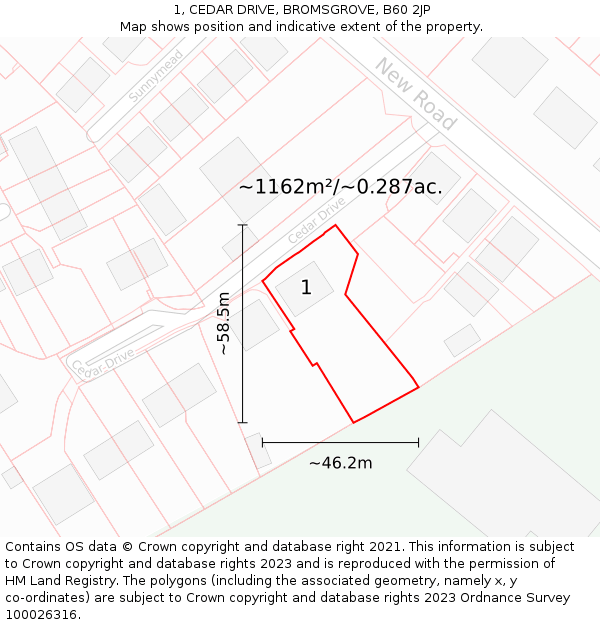 1, CEDAR DRIVE, BROMSGROVE, B60 2JP: Plot and title map