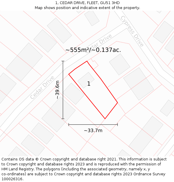 1, CEDAR DRIVE, FLEET, GU51 3HD: Plot and title map